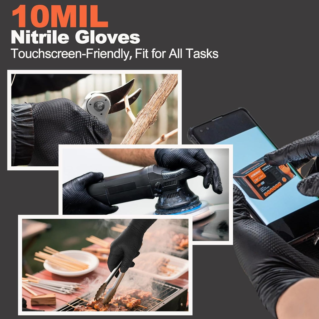 LARGE BLACK 10 MIL NITRILE GLOVES- 100 COUNT
