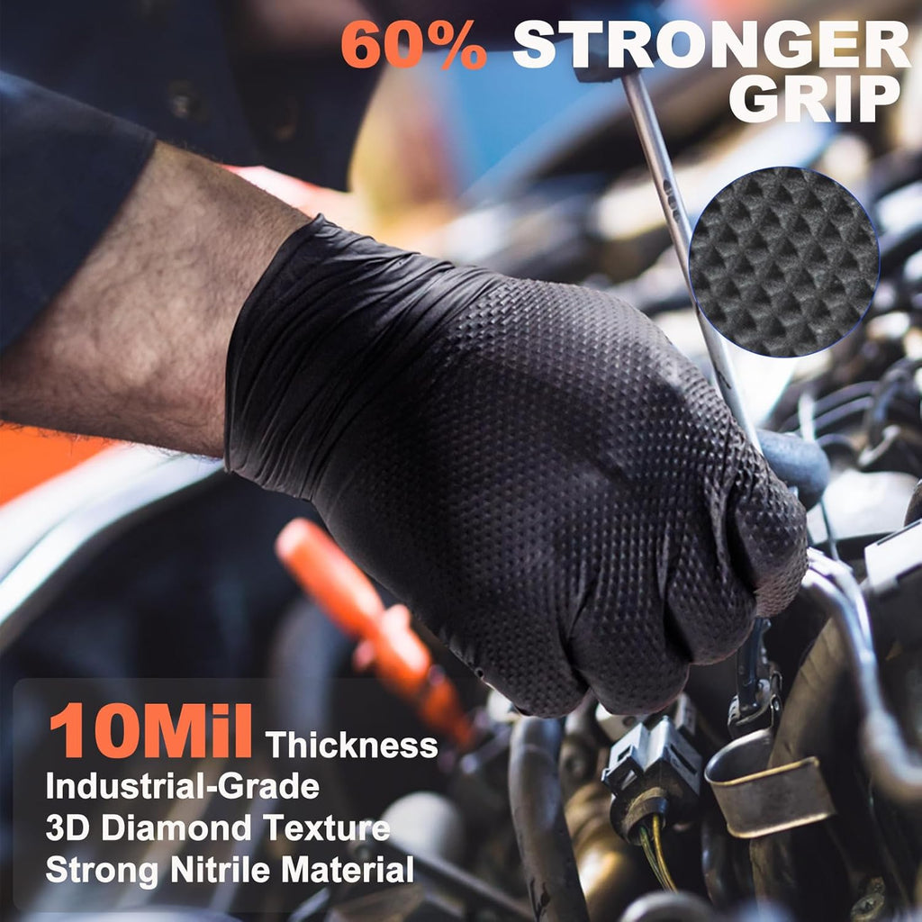 LARGE BLACK 10 MIL NITRILE GLOVES - 12 CASE / 1,200 COUNT - FREE SHIPPING
